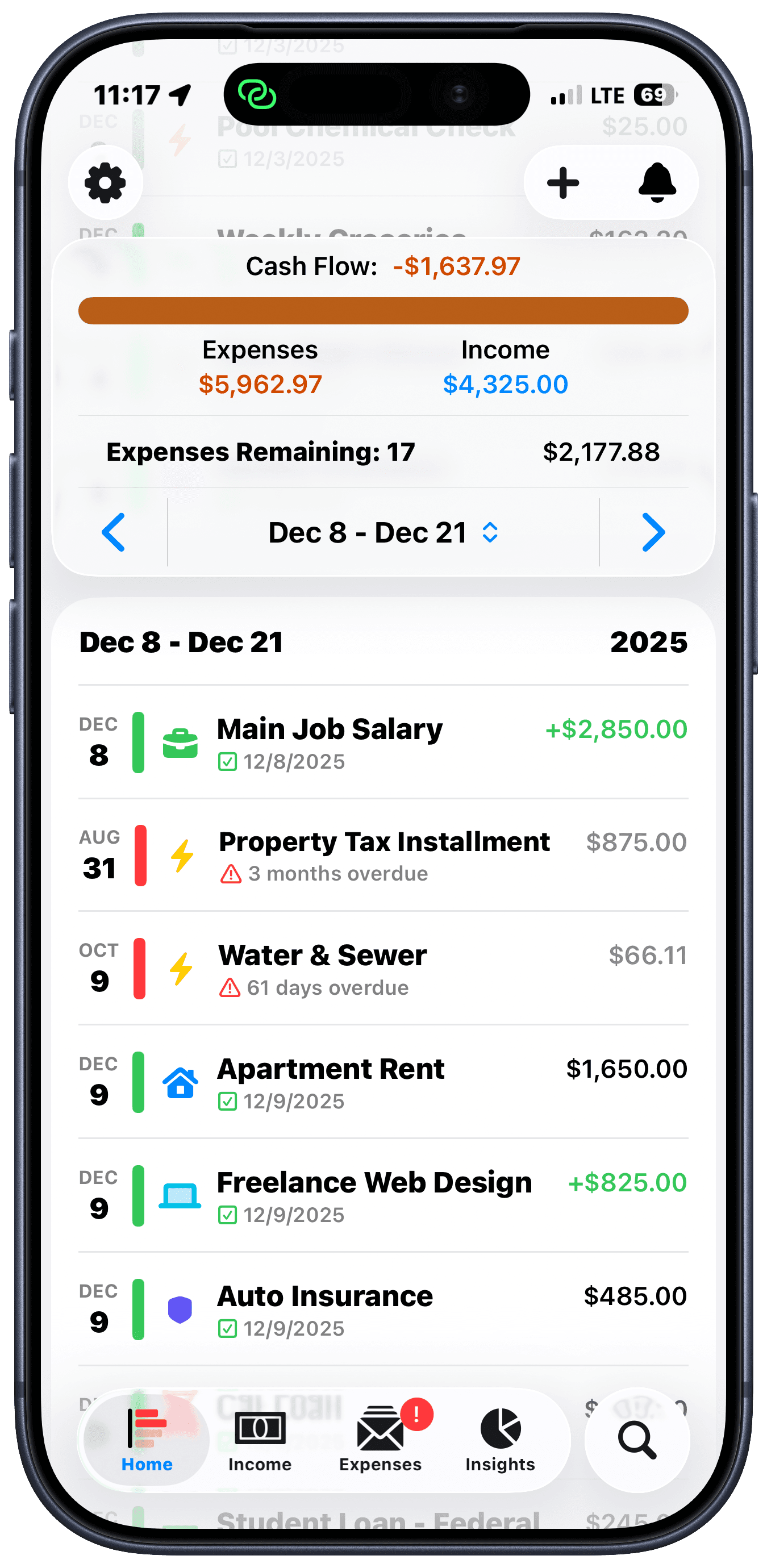 PayCycle App Home Screen
